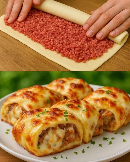 Rotoli di pasta ripieni di carne e formaggio