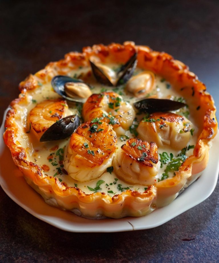 Pasta Sfoglia con Capesante, Cozze e Gamberi in Salsa Cremosa
