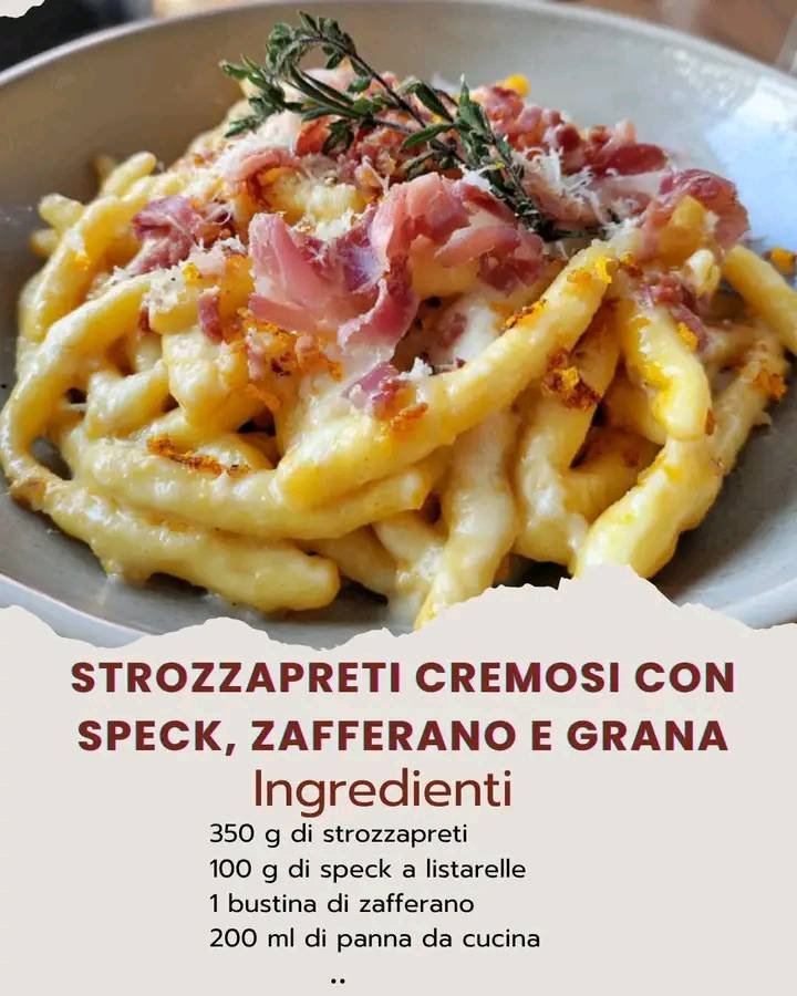 Strozzapreti Cremosi con Speck, Zafferano e Grana