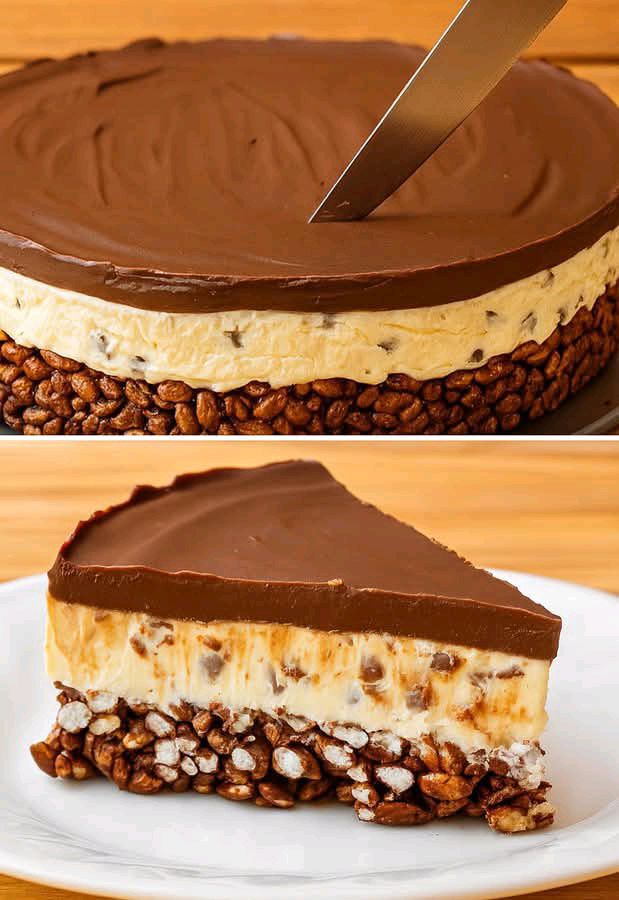 La mia torta fredda al cioccolato con riso soffiato e ricotta