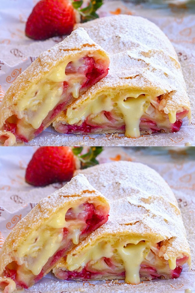 Pasta sfoglia con crema pasticcera e fragole