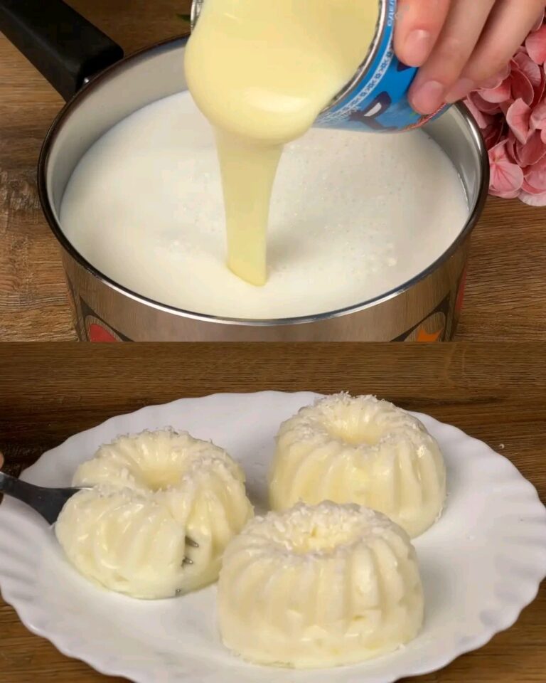 Budino al latte, pesca e vaniglia con cocco